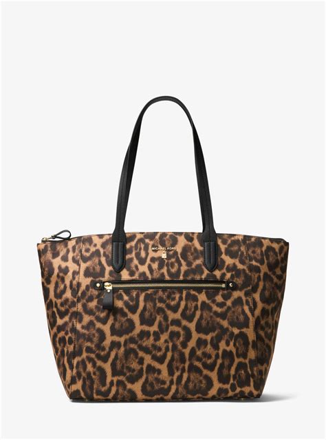 michael kors nylon kelsey tote leopard|kelsey medium nylon tote bag.